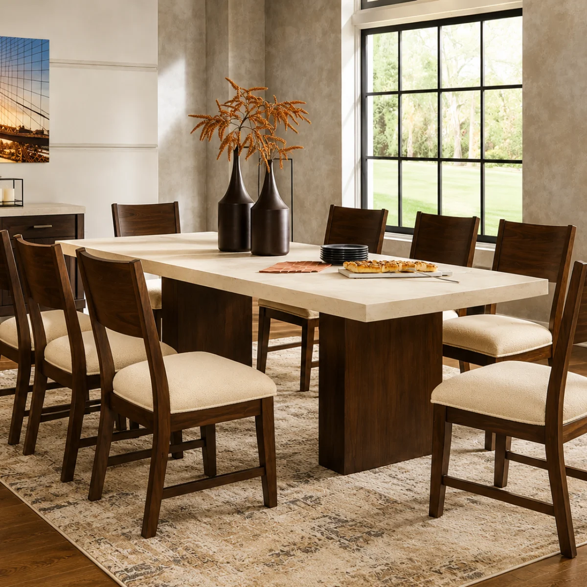 Luna Crest 8-Seater Solid Mahogany Dining Set