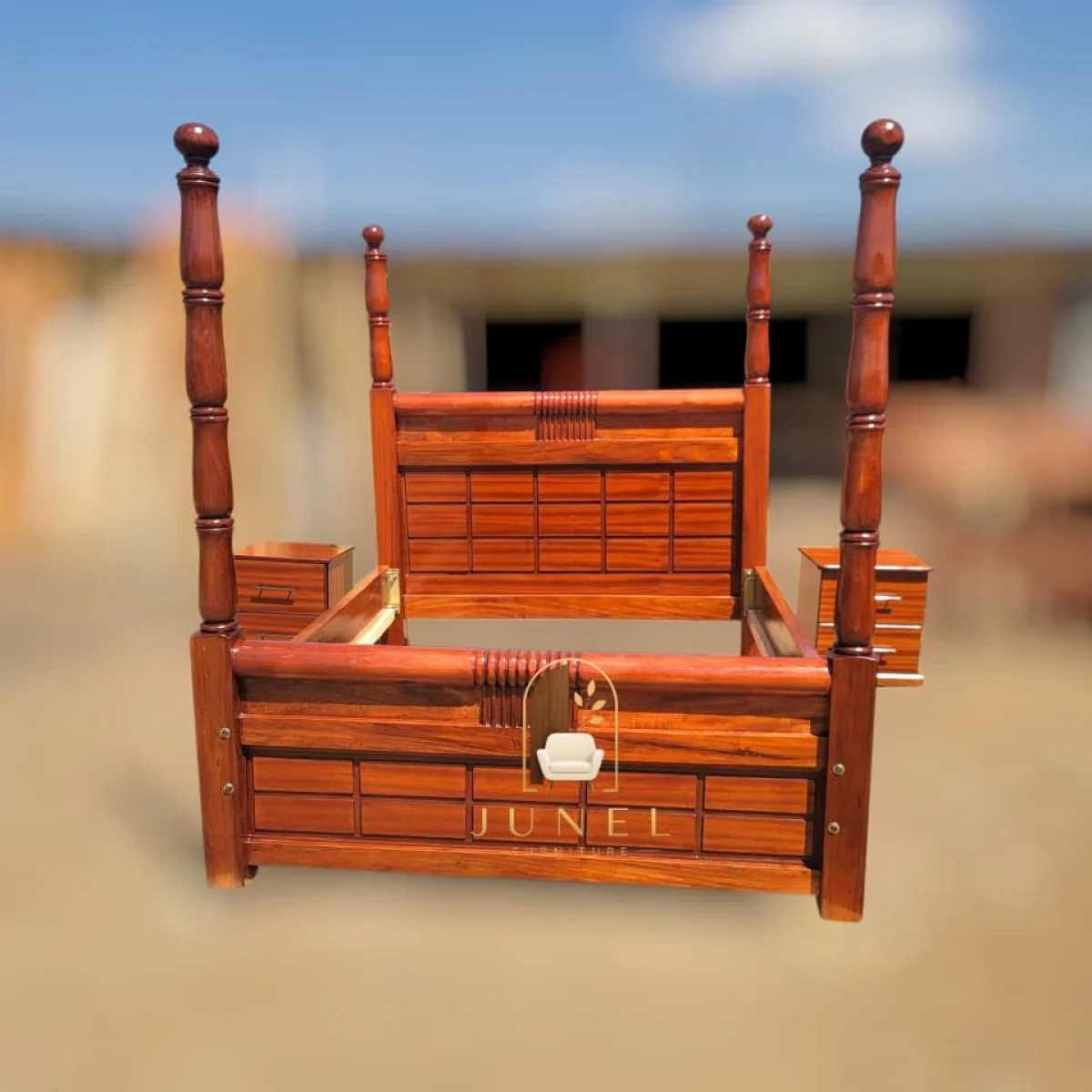Crownpost 5x6 Solid Mahogany Bed with 2 Cabinets