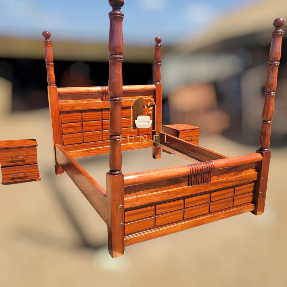 Crownpost 5x6 Solid Mahogany Bed with 2 Cabinets