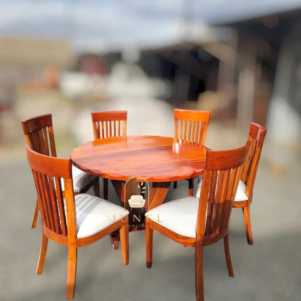 Zuri Round 6-Seater Solid Mahogany Dining Set