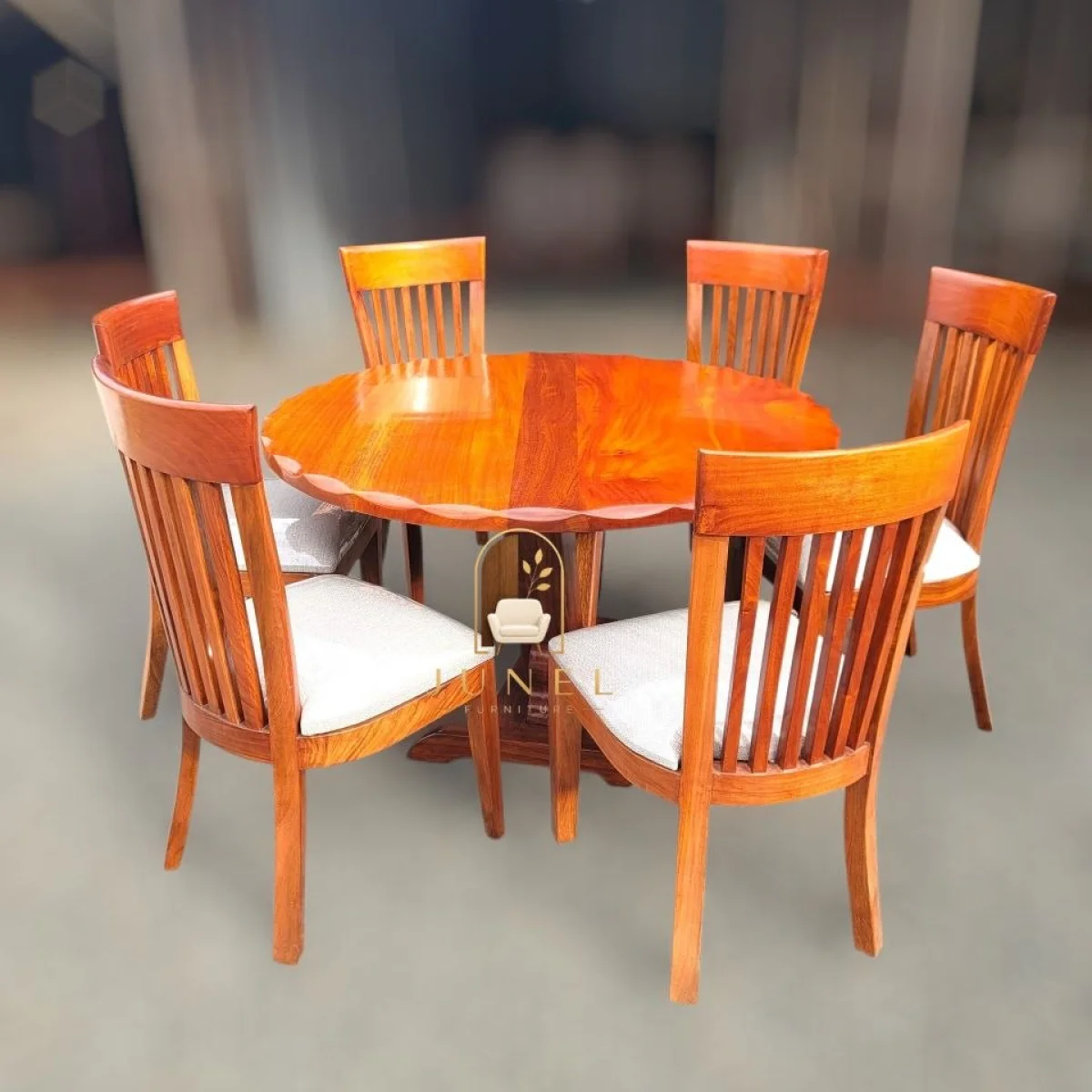 Zuri Round 6-Seater Solid Mahogany Dining Set