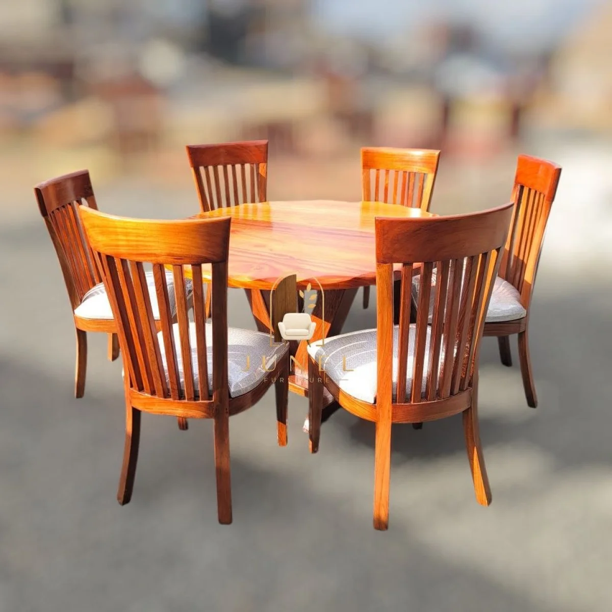 Zuri Round 6-Seater Solid Mahogany Dining Set